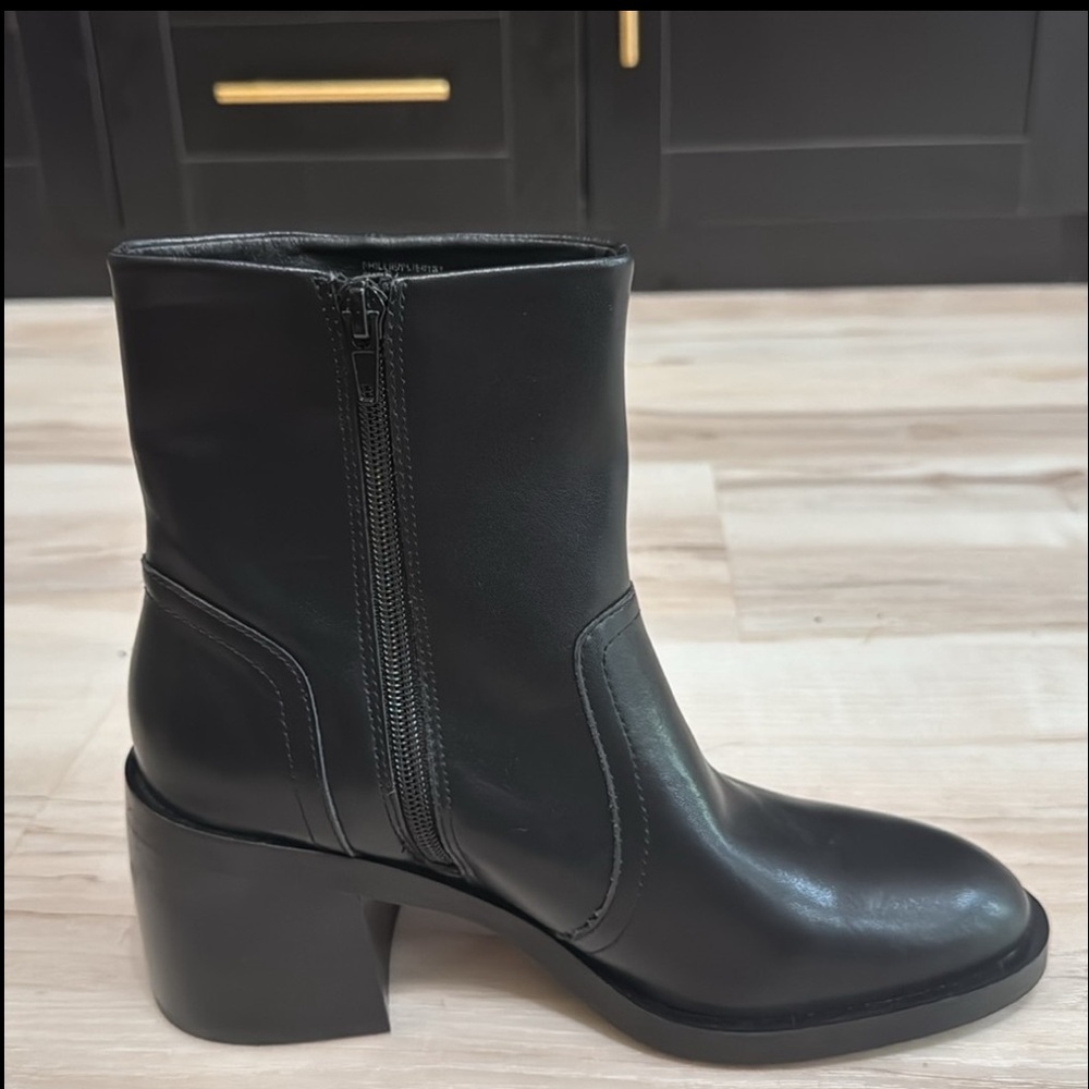 Steve Madden Phillie Black Leather Ankle Boots | 2” Block Heel | Zip Booties - Picture 5 of 8